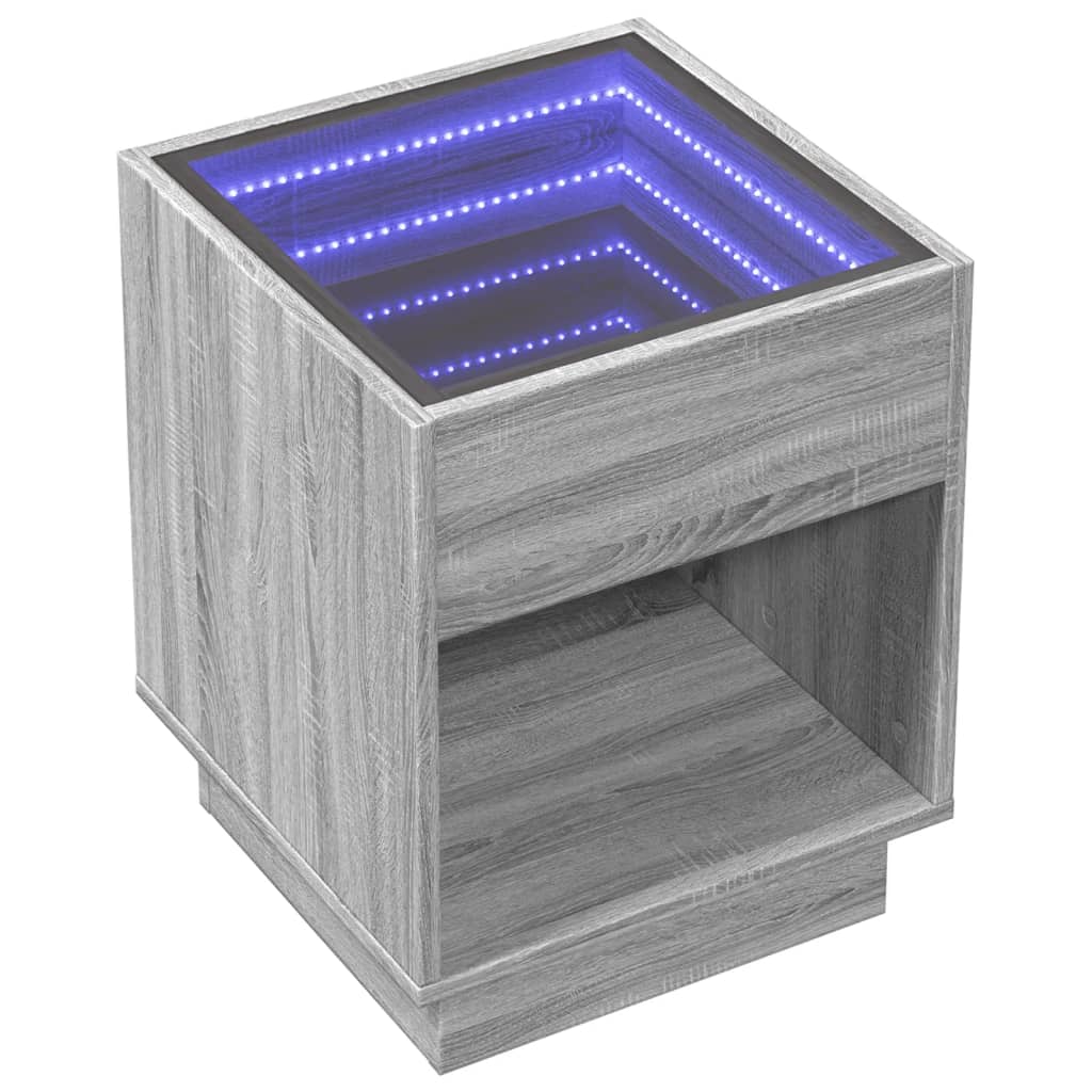 Salongbord Sofabord Sonoma Grå med Infinity LED 40x40x50 cm