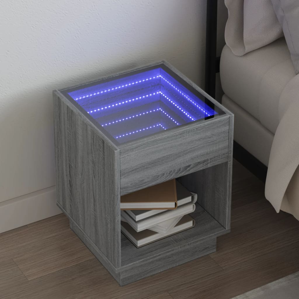 Salongbord Sofabord Sonoma Grå med Infinity LED 40x40x50 cm