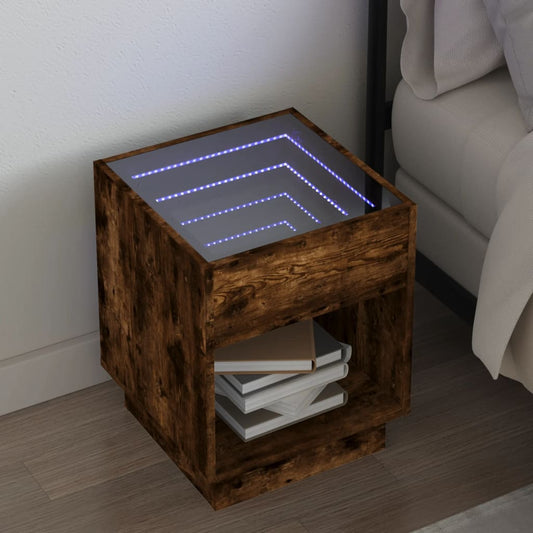 Salongbord Sofabord Brun Eik med Infinity LED 40x40x50 cm