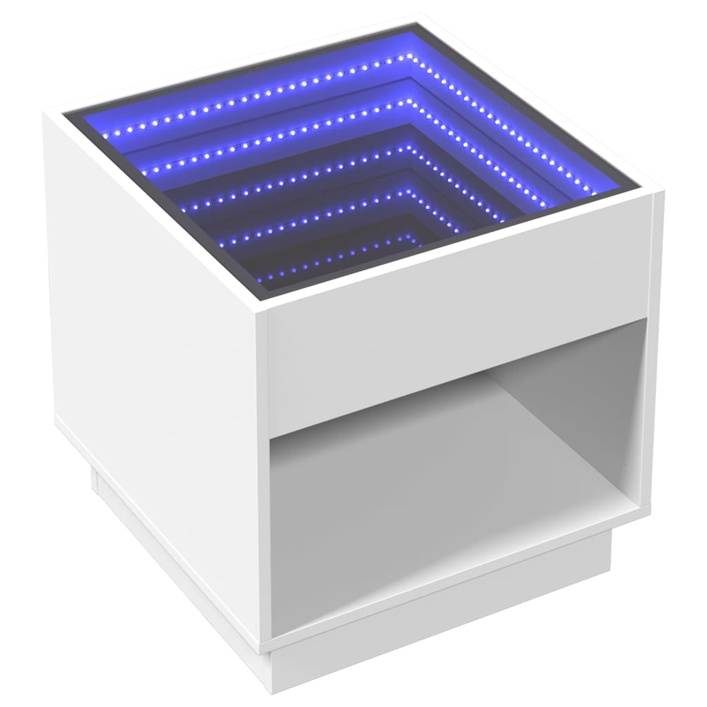 Salongbord Sofabord Hvit med Infinity LED 50x50x50 cm