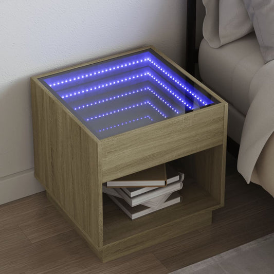 Salongbord Sofabord Sonoma Eik med Infinity LED 50x50x50 cm
