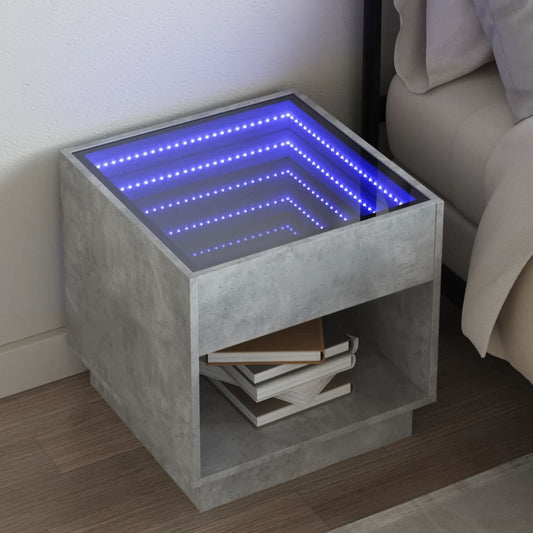Salongbord Sofabord Betonggrå med Infinity LED 50x50x50 cm