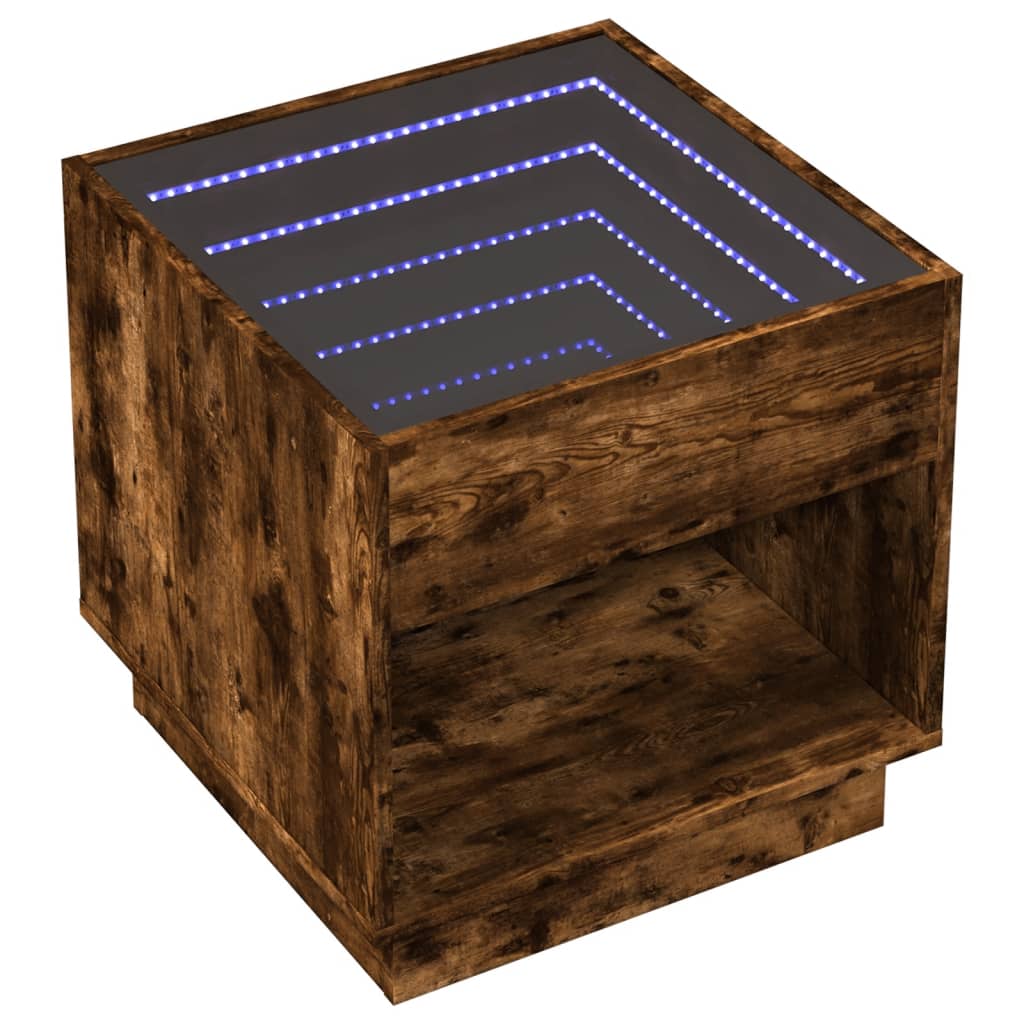 Nattbord Sengbord Røkt Eik med Infinity LED 50x50x50 cm