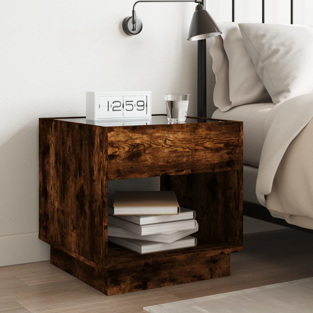 Nattbord Sengbord Røkt Eik med Infinity LED 50x50x50 cm