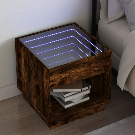 Nattbord Sengbord Røkt Eik med Infinity LED 50x50x50 cm