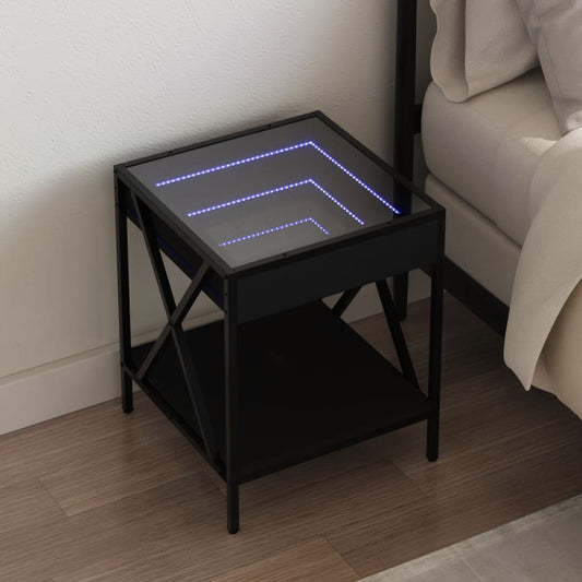 Salongbord Sofabord Svart med Infinity LED 40x40x49 cm