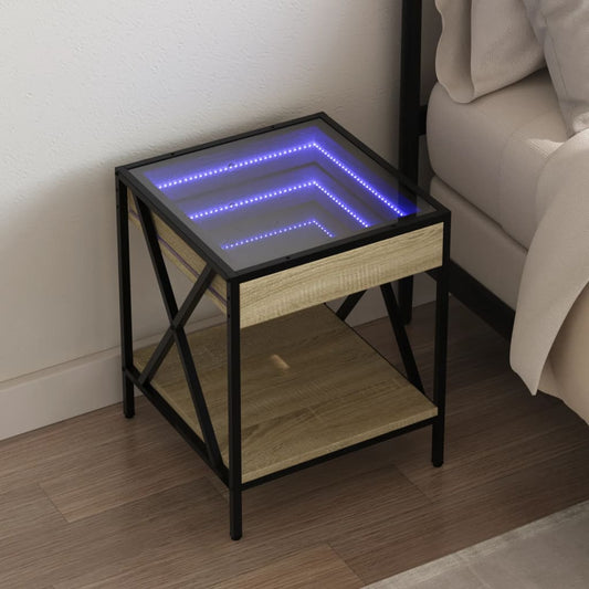 Salongbord Sofabord Sonoma Eik med Infinity LED 40x40x49 cm
