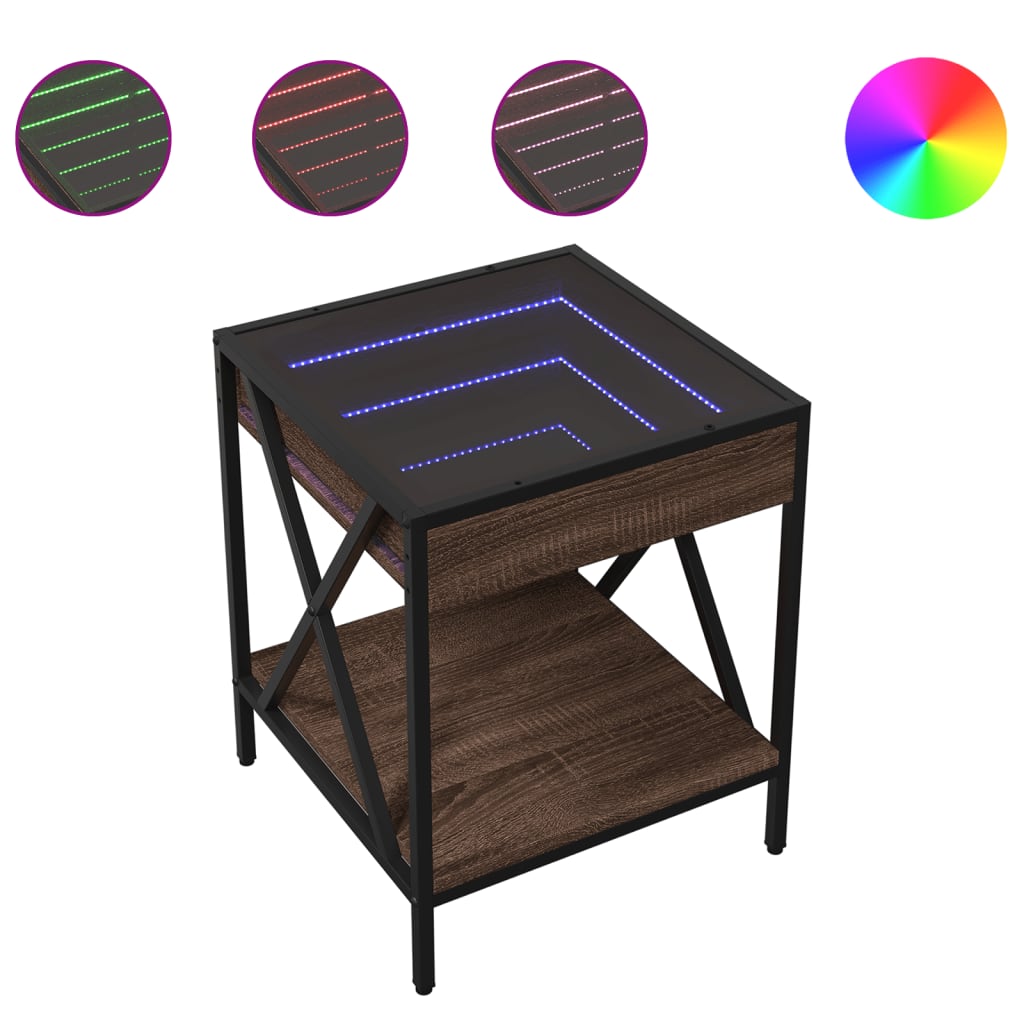 Salongbord Sofabord Brun Eik med Infinity LED 40x40x49 cm