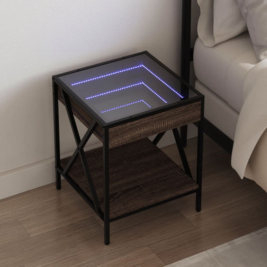 Salongbord Sofabord Brun Eik med Infinity LED 40x40x49 cm