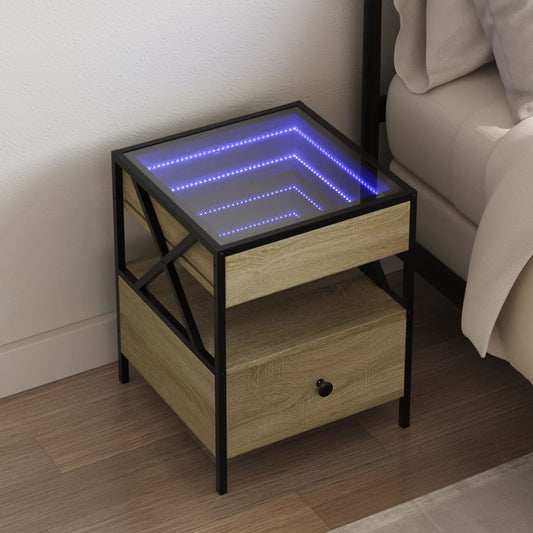 Salongbord Sofabord Sonoma Eik med Infinity LED 40x40x51 cm