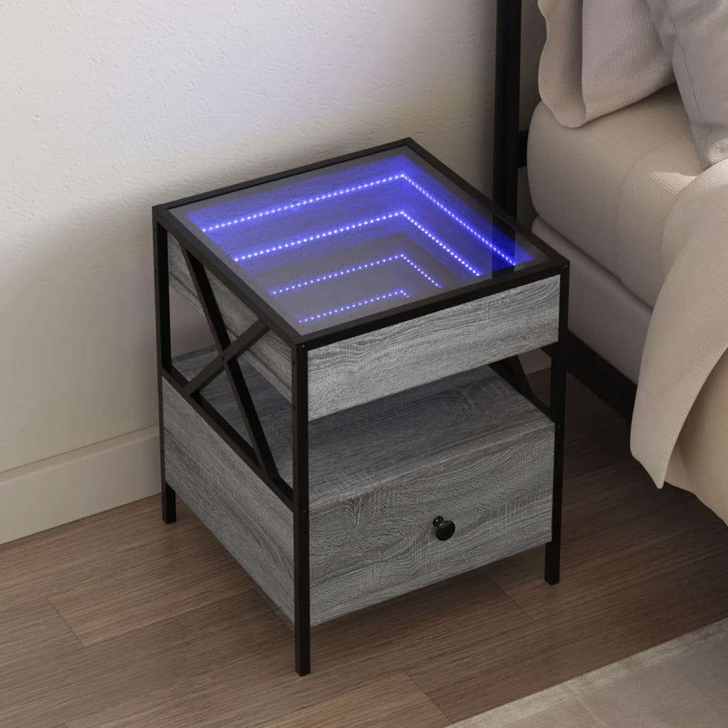Salongbord Sofabord Sonoma Grå med Infinity LED 40x40x51 cm