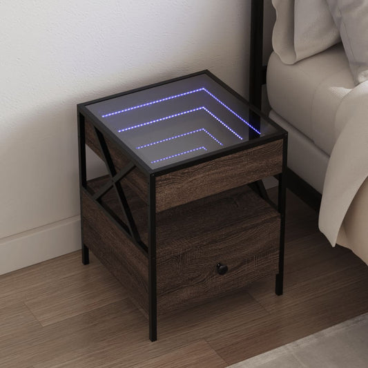 Salongbord Sofabord Brun Eik med Infinity LED 40x40x51 cm