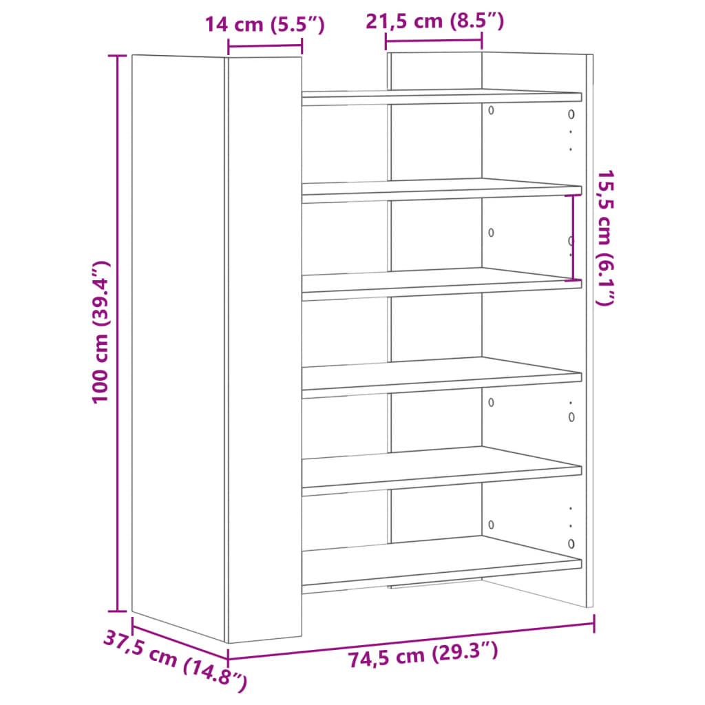 Skoskap Skohylle Skobenk Røkt Eik 74,5x37,5x100 cm