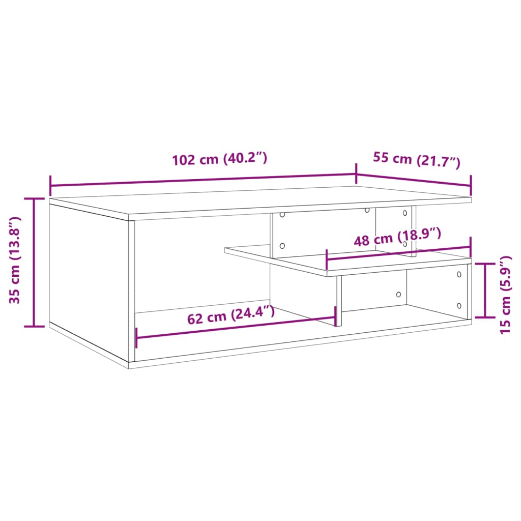 Salongbord Sofabord Hvit 102x55x35 cm