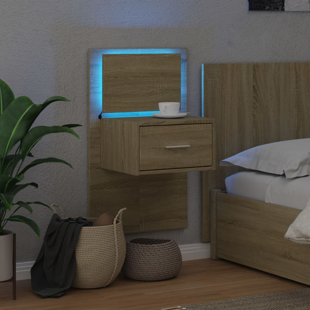 Nattbord Sengbord Sonoma Eik med LED-lys