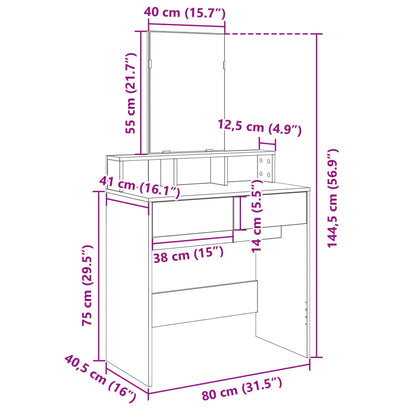 Sminkebord Hvit speil 80x41x144,5 cm