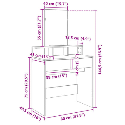 Sminkebord Betonggrå speil 80x41x144,5 cm
