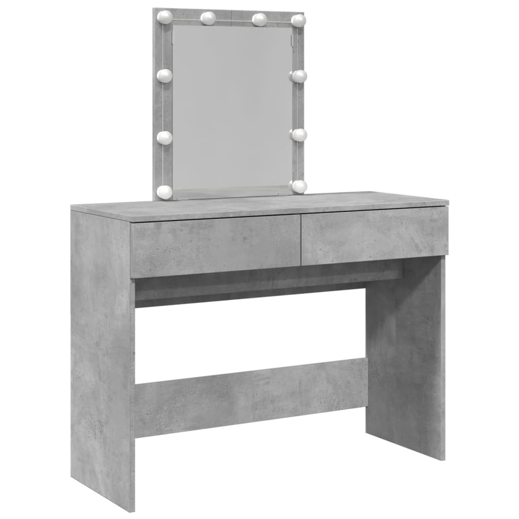 Sminkebord Betonggrå LED 100x40x130 cm