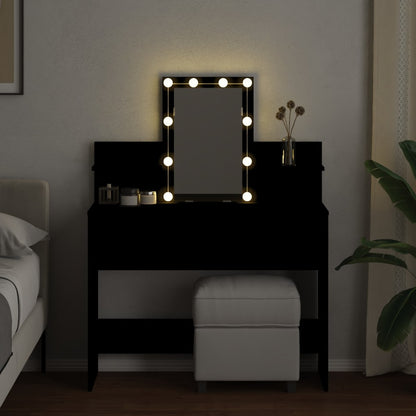 Sminkebord Svart LED 100x40x130 cm