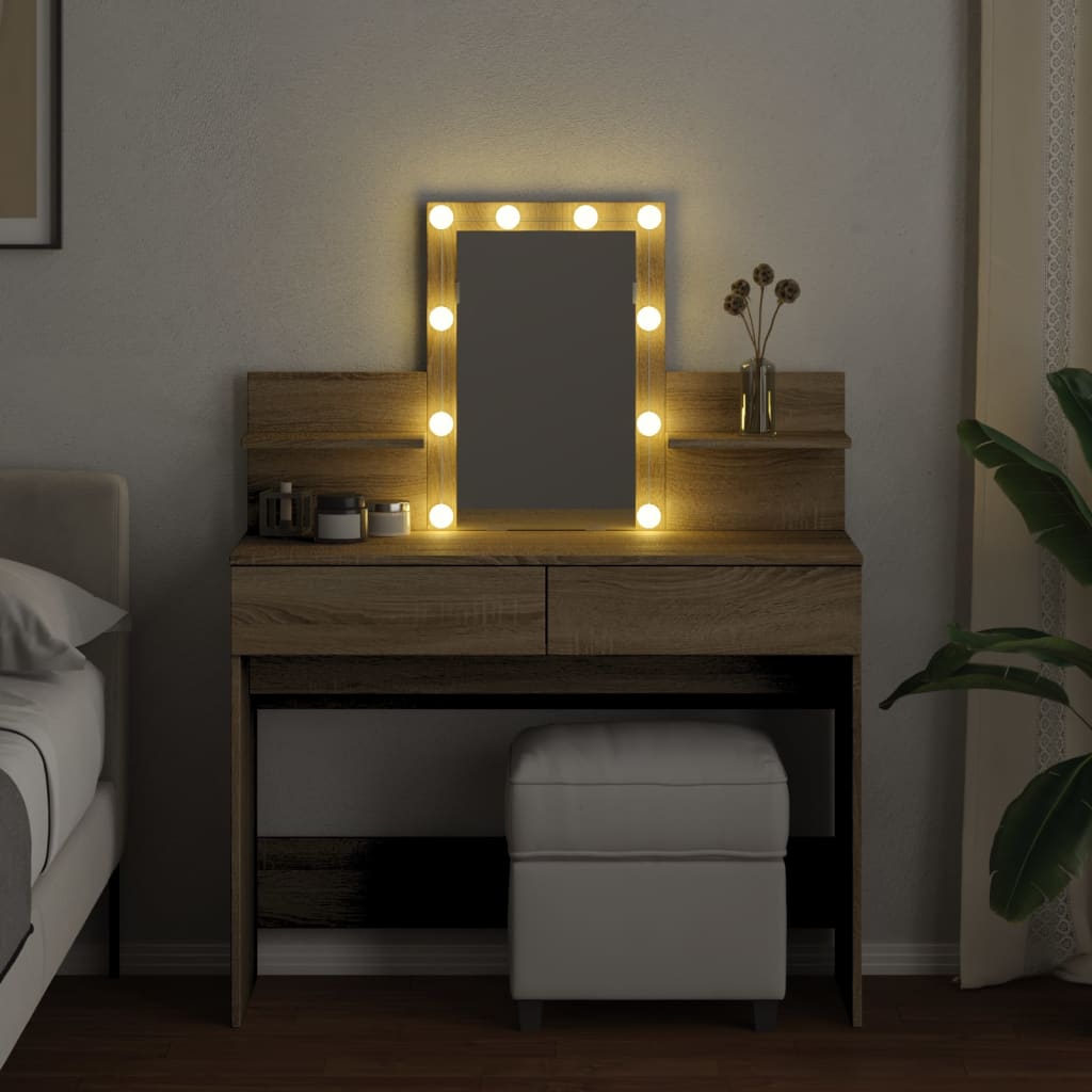 Sminkebord Sonoma Eik LED 100x40x130 cm