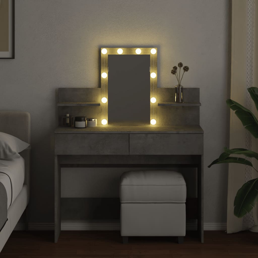Sminkebord Betonggrå LED 100x40x130 cm