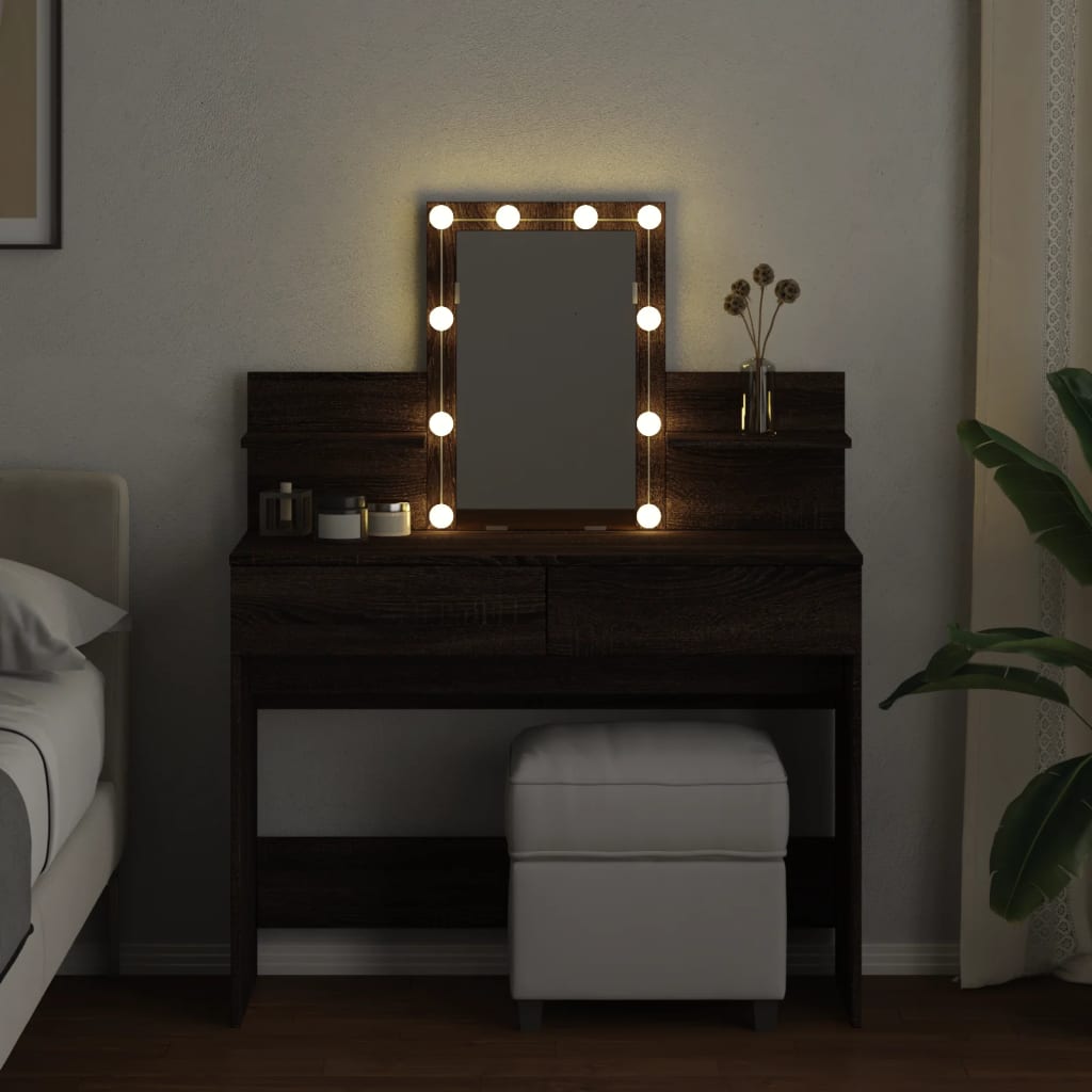 Sminkebord Brun Eik LED 100x40x130 cm