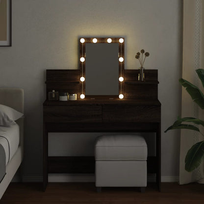 Sminkebord Brun Eik LED 100x40x130 cm