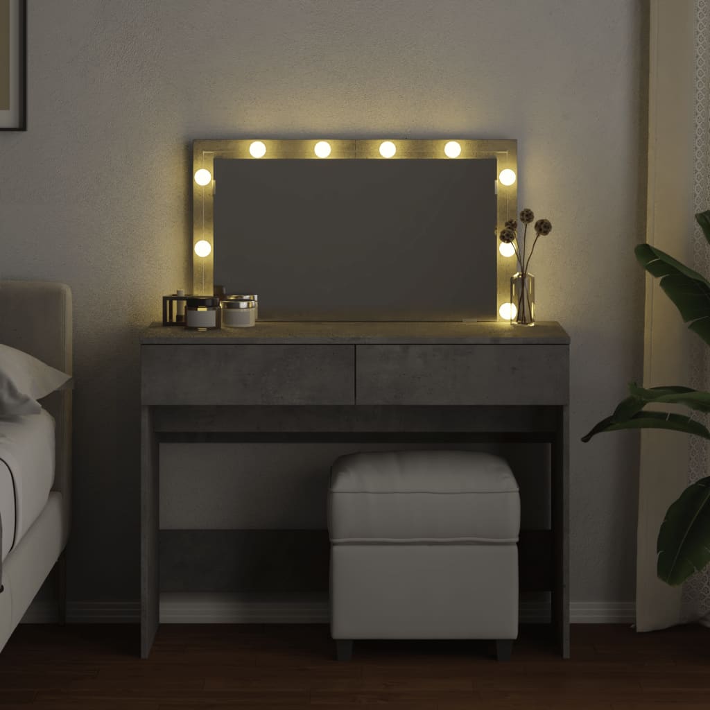 Sminkebord Betonggrå LED 100x40x120 cm