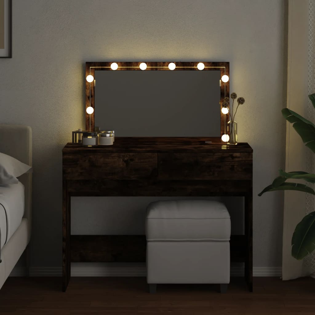 Sminkebord Røkt Eik LED 100x40x120 cm