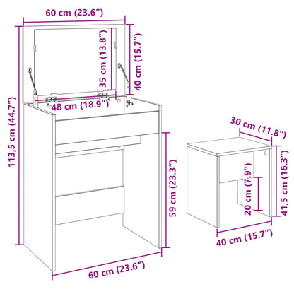 Sminkebord Hvit krakk 60x40x113,5 cm