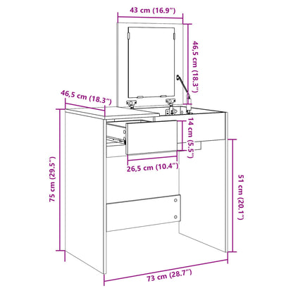 Sminkebord Brun Eik speil 73x46,5x120 cm