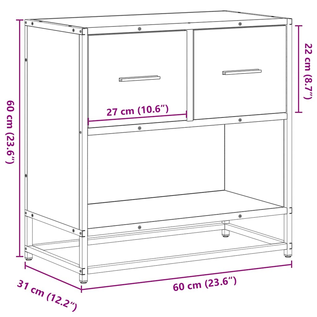 Nattbord Sengbord Brun Eik 60x31x60 cm og metall