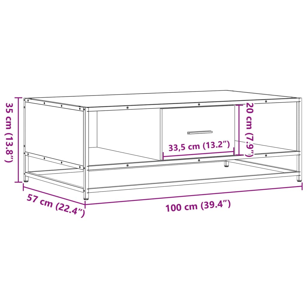 Salongbord Sofabord Svart 100x57x35 cm og metall