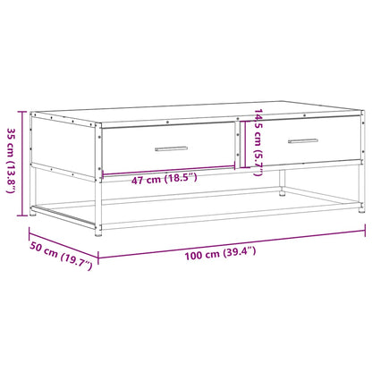 Salongbord Sofabord Brun Eik 100x50x35 cm og metall