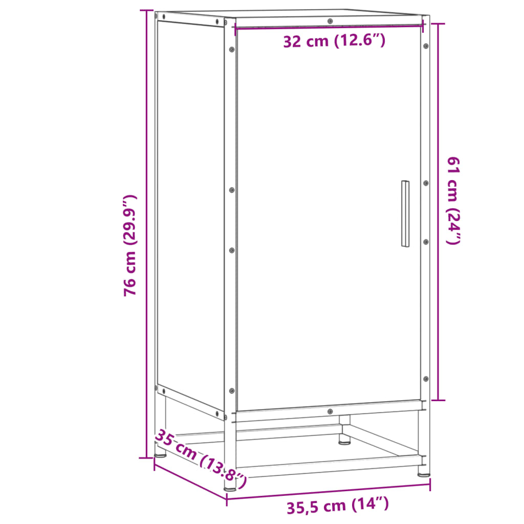Skjenk Brun Eik 35,5x35x76 cm og metall