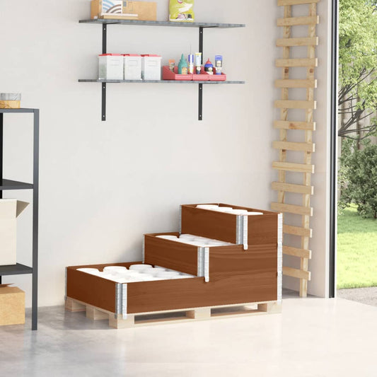 Utendørs Blomsterkasse Plantekasse Tre 3 trinn Brun 120x80 cm heltre furu