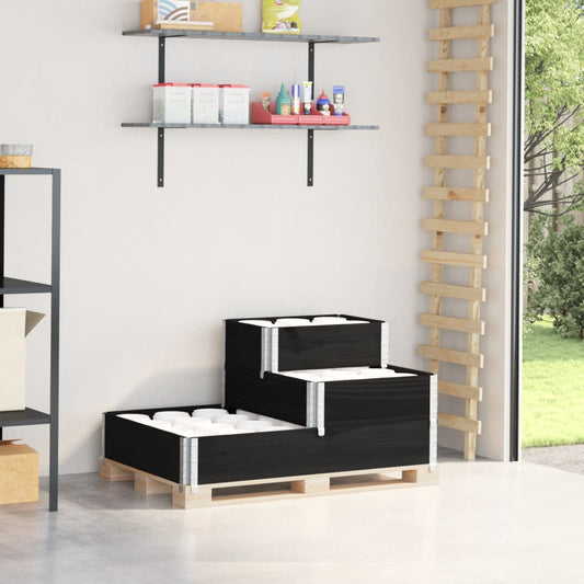 Utendørs Blomsterkasse Plantekasse Tre 3 trinn Svart 120x80 cm heltre furu