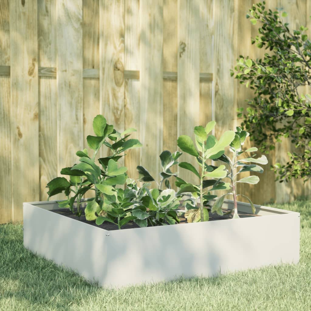 Utendørs Blomsterkasse Plantekasse Metall Hvit 100x100x25 cm stål