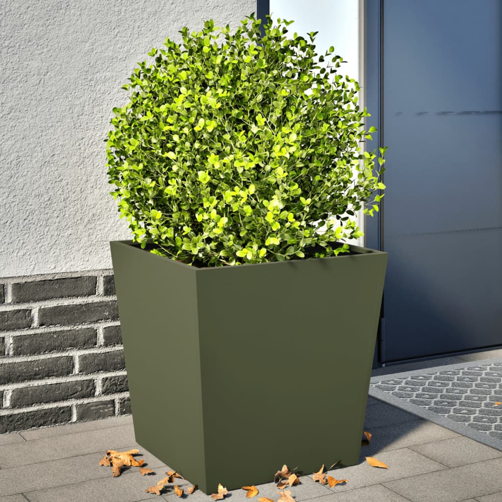 Plantekasser 2 stk olivengrønn 50x50x50 cm stål