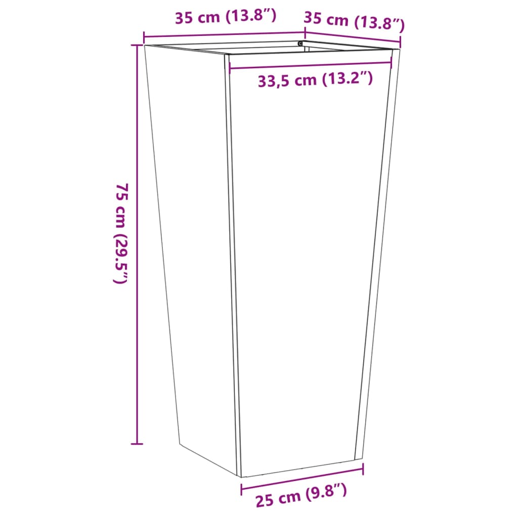 Utendørs Blomsterkasse Plantekasse Metall Svart 35x35x75 cm stål