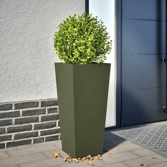 Utendørs Blomsterkasse Plantekasse Metall olivengrønn 35x35x75 cm stål