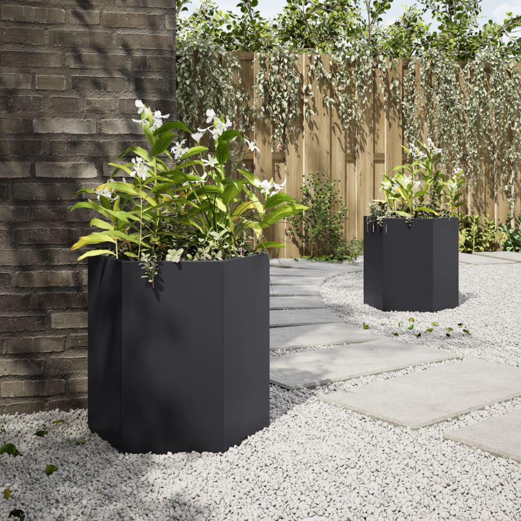 Hageplanter 2 stk svart sekskantet 46x40x45 cm stål