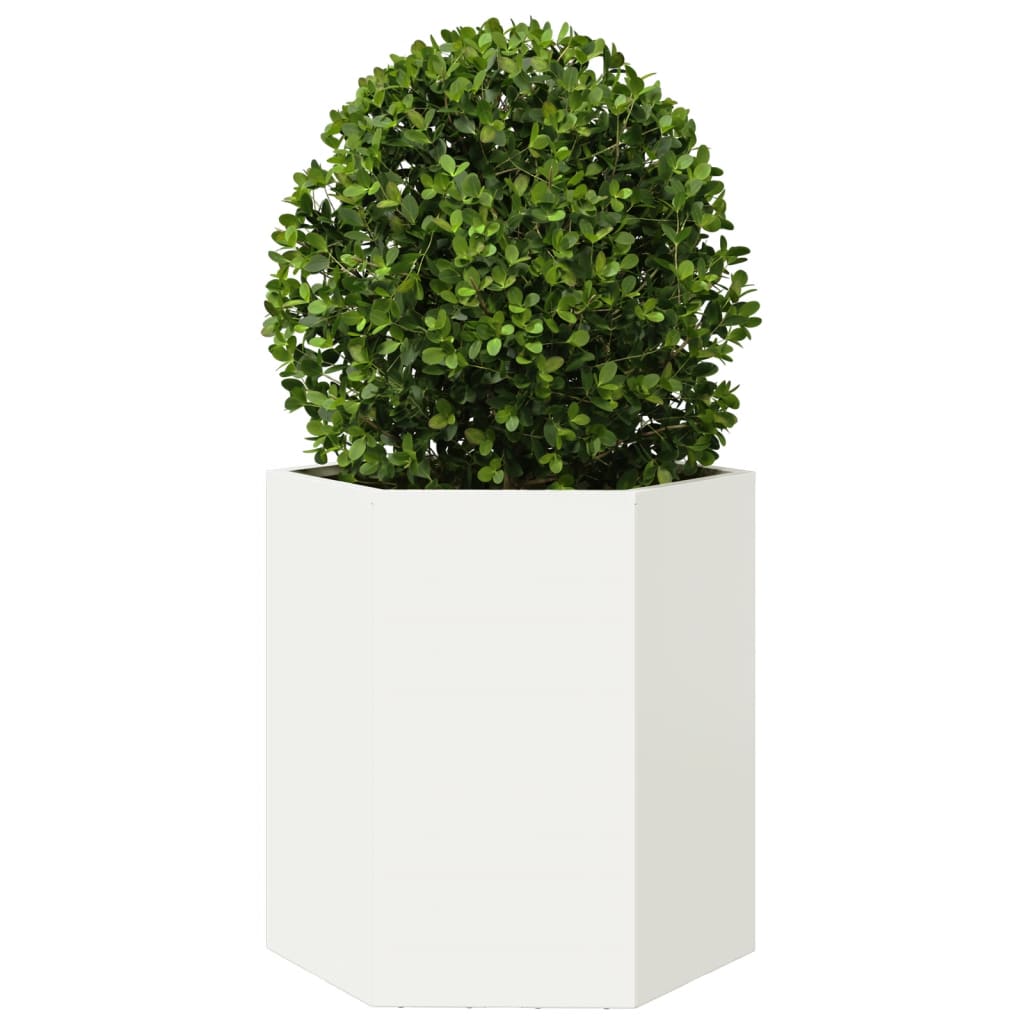 Utendørs Blomsterkasse Plantekasse Metall Hvit sekskantet 46x40x45 cm stål
