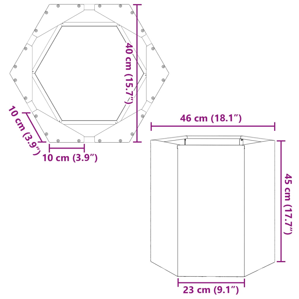 Utendørs Blomsterkasse Plantekasse Metall Hvit sekskantet 46x40x45 cm stål