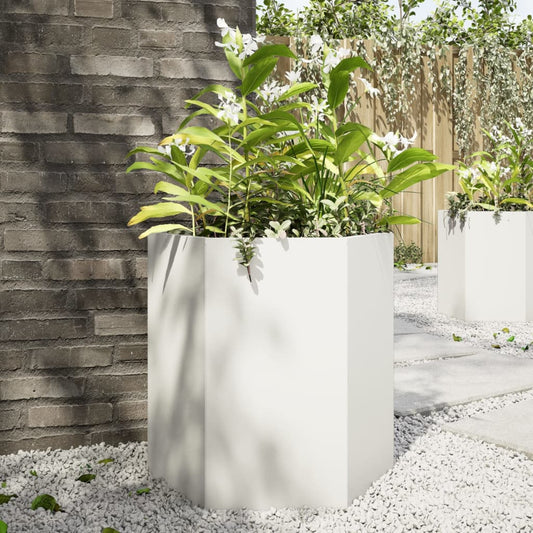 Utendørs Blomsterkasse Plantekasse Metall Hvit sekskantet 46x40x45 cm stål
