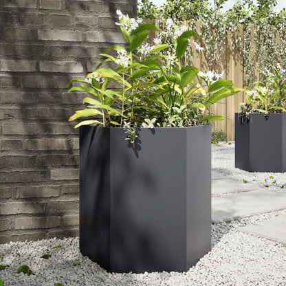 Utendørs Blomsterkasse Plantekasse Metall antrasitt sekskantet 46x40x45 cm stål
