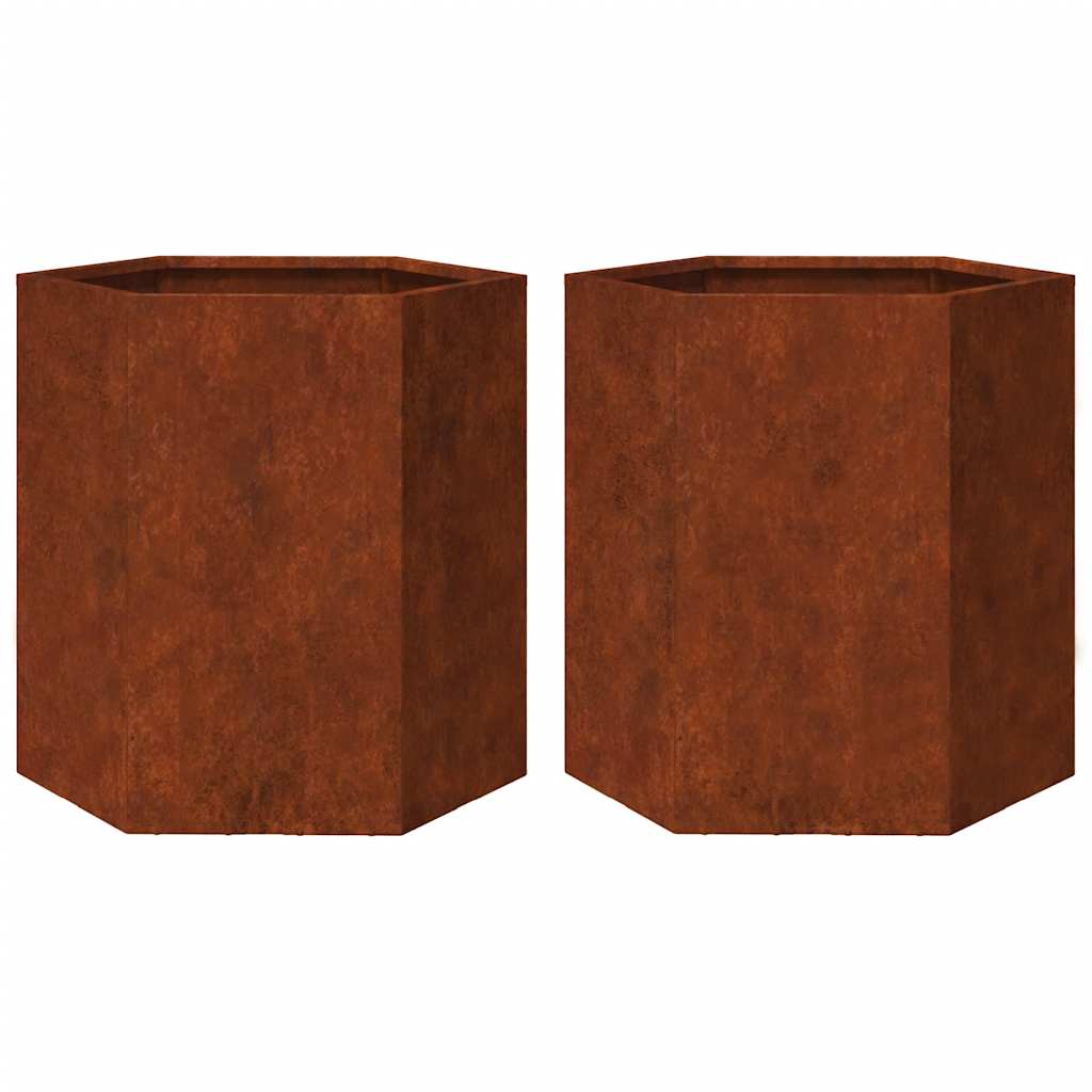 Plantekasser 2 stk sekskantet 46x40x45 cm Forvitringsstål