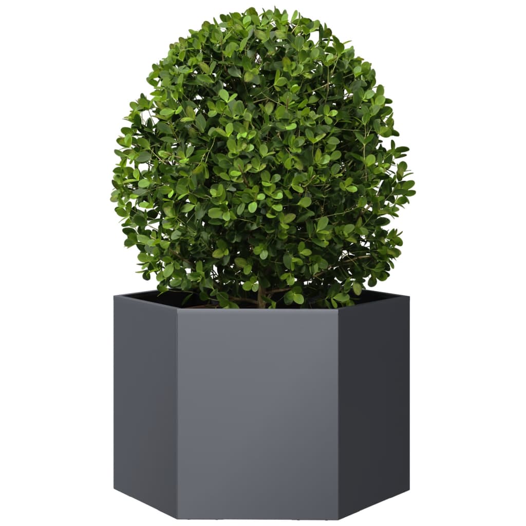 Utendørs Blomsterkasse Plantekasse Metall antrasitt sekskantet 69x60x45 cm stål