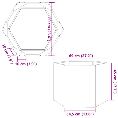 Utendørs Blomsterkasse Plantekasse Metall antrasitt sekskantet 69x60x45 cm stål