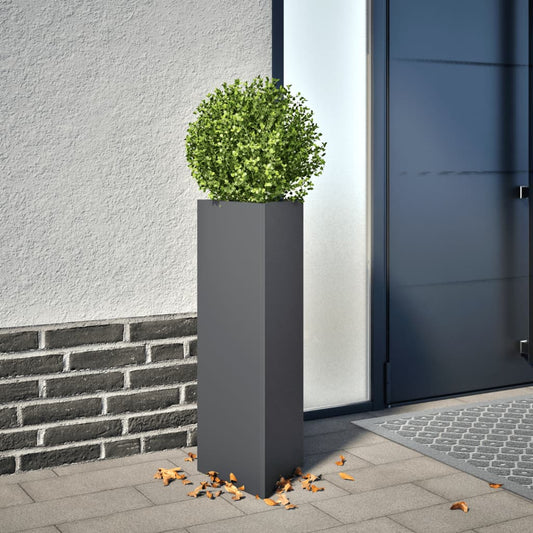 Utendørs Blomsterkasse Plantekasse Metall antrasitt trekantet 30x26x75 cm stål